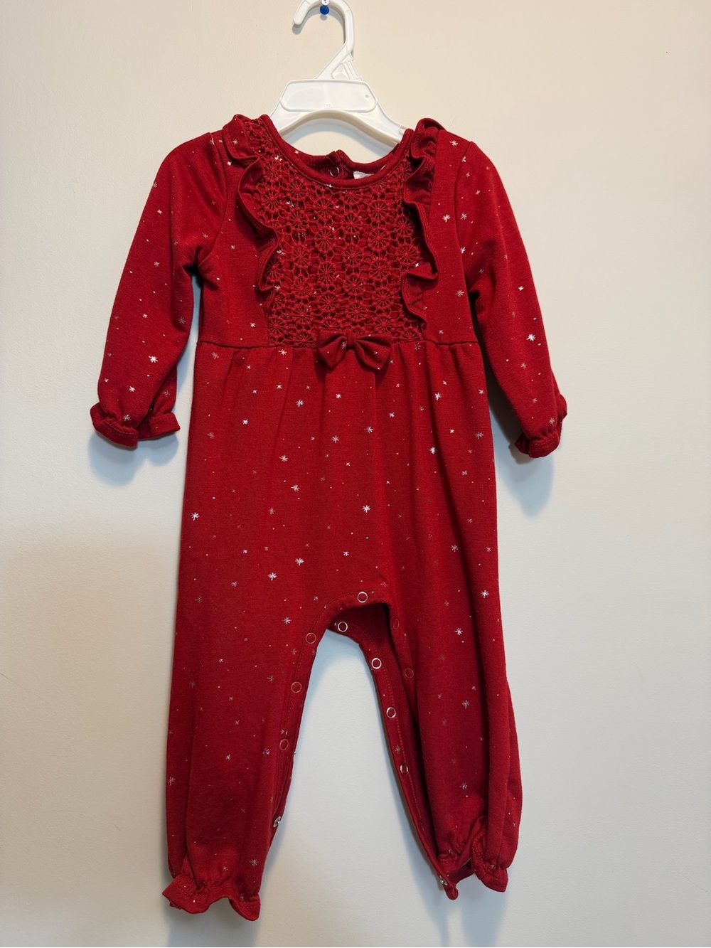 Jessica Simpson Red Baby One-Piece Footie with Crochet Front